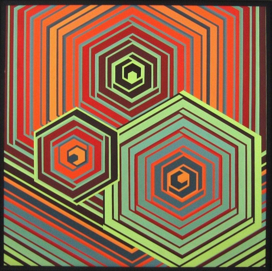 IMPULSIONS HEXAGONALES          acrylique gouache sur panneau    122 x 122cm    1978