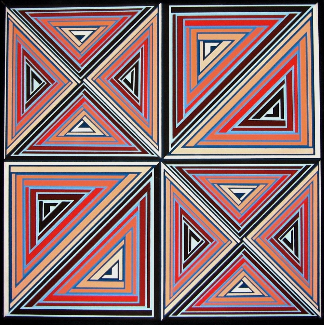 IMPULSIONS TRIANGULAIRES          acrylique gouache sur panneau    122 x 122cm    1976